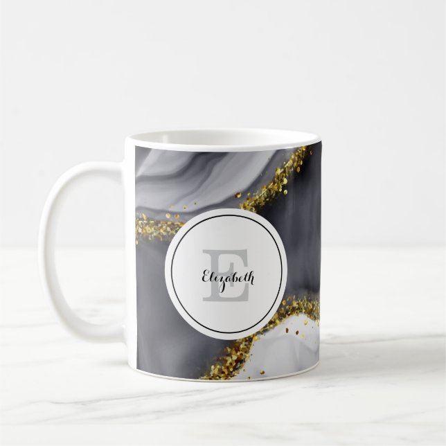 Watercolor Gold Black Personalise Coffee Mug (Left)