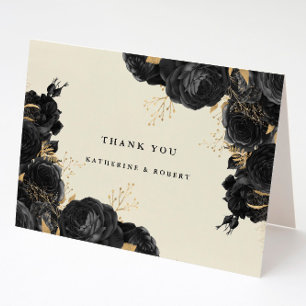 Watercolor Gold Black Roses Photo Thank You Card