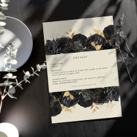 Watercolor Gold Black Roses Reception Details Card