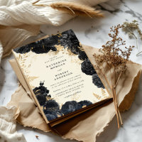 Watercolor Gold black roses Wedding Invitation