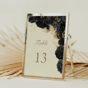 Watercolor Gold Black Roses Wedding Table Number