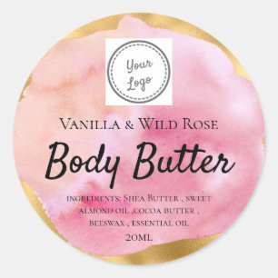 Watercolor & Gold Body Butter Add Your Logo Classic Round Sticker