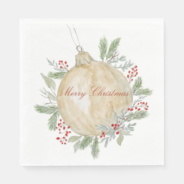 Watercolor Gold Christmas Ornament  Napkin (Front)