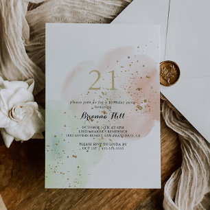 Watercolor Gold Confetti 21st Birthday Party  Invitation