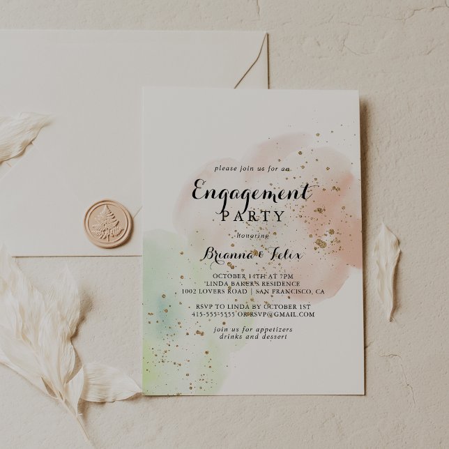 Watercolor Gold Confetti Engagement Party  Invitation (Creator Uploaded)
