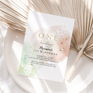 Watercolor Gold Confetti First Birthday Party  Invitation