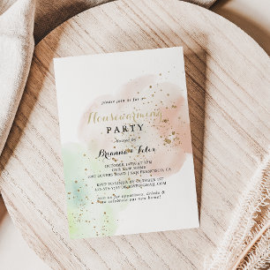 Watercolor Gold Confetti Housewarming Party Invitation