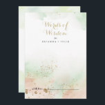 Watercolor Gold Confetti Wedding Words of Wisdom  Advice Card<br><div class="desc">This watercolor gold confetti wedding words of wisdom advice card is perfect for a rustic wedding. The design features a watercolor pink, green and white background with gold glitter confetti splash. These cards are perfect for a wedding, bridal shower, baby shower, graduation party & more. Personalise the cards with the...</div>