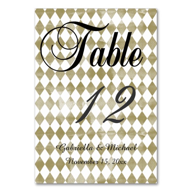 Watercolor Gold Diamonds Table Number (Front)