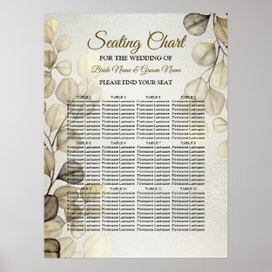 Watercolor Gold Eucalyptus Foliage Wedding Shiny Poster