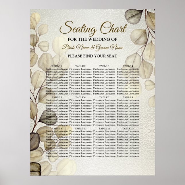 Watercolor Gold Eucalyptus Foliage Wedding Shiny Poster (Front)