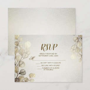 Watercolor Gold Eucalyptus Foliage Wedding Shiny RSVP Card