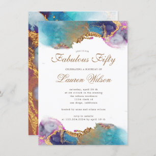 watercolor gold faux foil fabulous birthday invitation