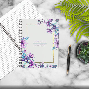 Watercolor Gold Foil Framed Personalised Notebook