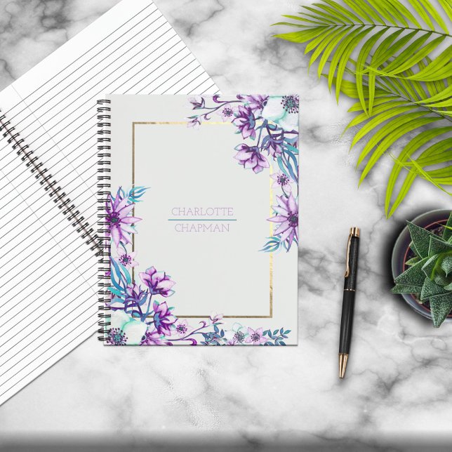 Watercolor Gold Foil Framed Personalised Notebook (Creator Uploaded)