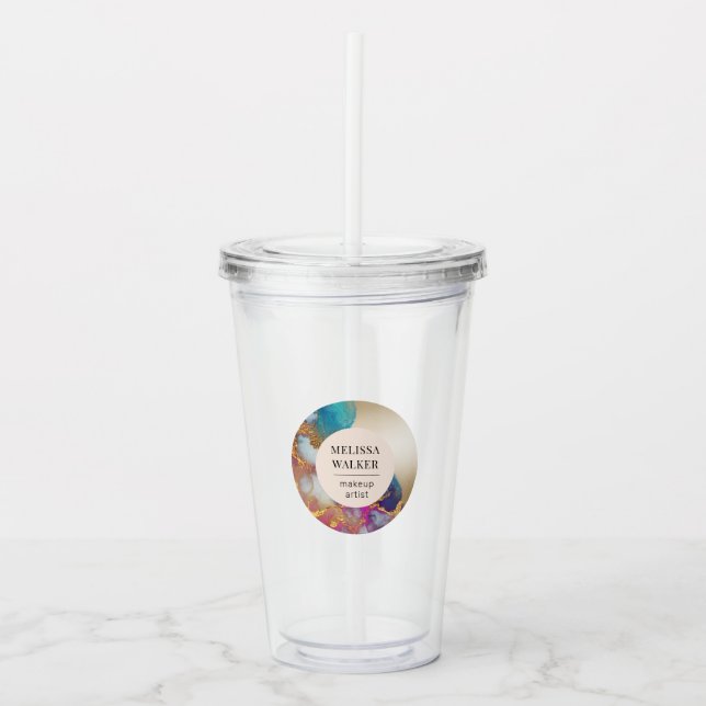 watercolor gold foil monogram acrylic tumbler (Front)