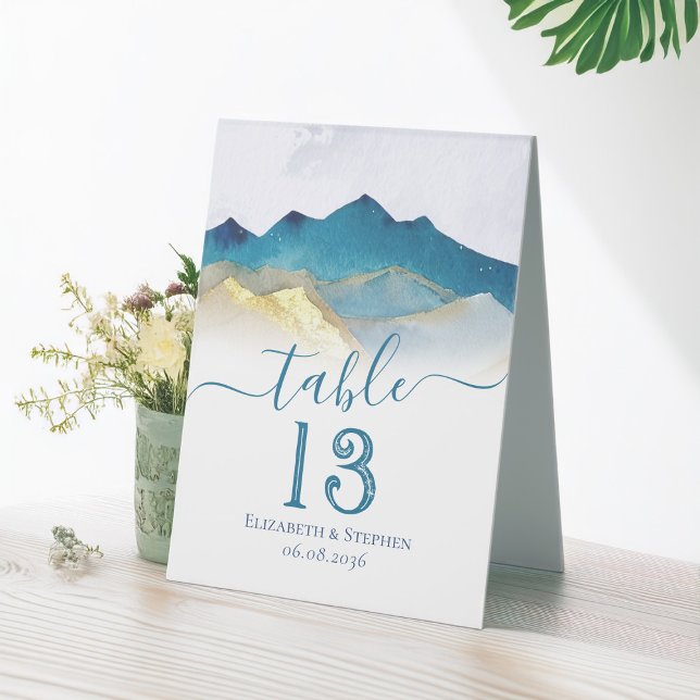 Watercolor Gold Foil Mountain Wedding Table Number (Creator Uploaded)