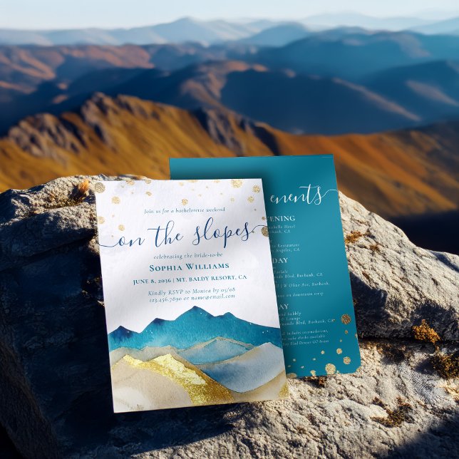 Watercolor Gold Foil Mountains Bachelorette Party Invitation (Creator Uploaded)