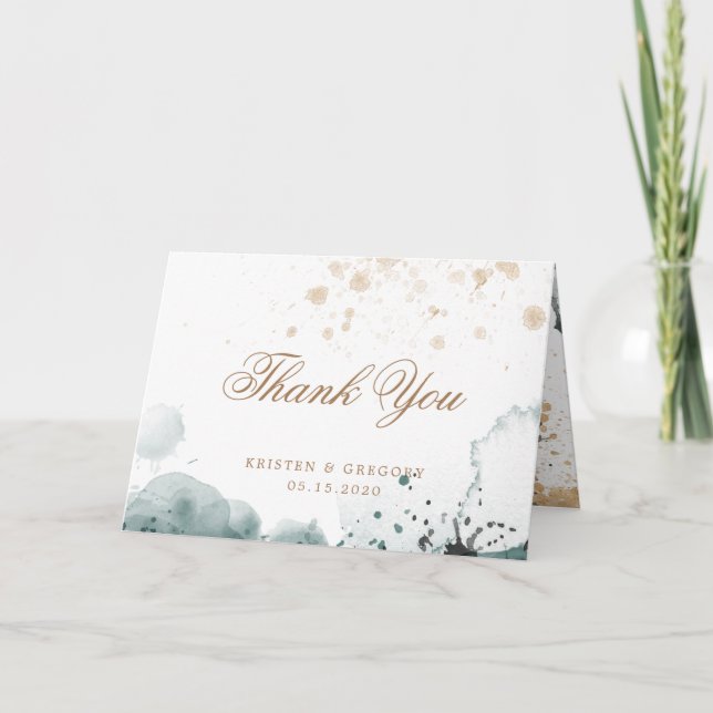 Watercolor Gold | Folded Photo Thank You Card (Front)