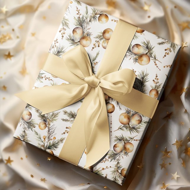 Watercolor Gold Foliage Christmas Wrapping Paper Sheet (Creator Uploaded)