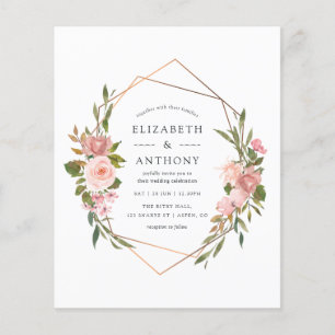 Watercolor Gold Geometric Blush Pink Roses Wedding Flyer