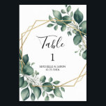 Watercolor Gold Geometric Floral Eucalyptus Green Table Number<br><div class="desc">Bring natural charm and timeless elegance to your reception with this Rustic Eucalyptus Greenery Wedding Table Number. The design features soft watercolor eucalyptus leaves and delicate botanical greenery, creating a fresh and organic look that beautifully complements rustic and nature-inspired weddings. The gentle green tones and hand-painted watercolor style add a...</div>