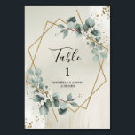 Watercolor Gold Geometric Floral Eucalyptus Green Table Number<br><div class="desc">Bring natural charm and timeless elegance to your reception with this Rustic Eucalyptus Greenery Wedding Table Number. The design features soft watercolor eucalyptus leaves and delicate botanical greenery, creating a fresh and organic look that beautifully complements rustic and nature-inspired weddings. The gentle green tones and hand-painted watercolor style add a...</div>