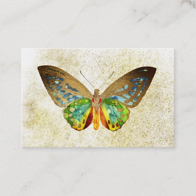*~* Watercolor Gold Glitter Gilded Gold Butterfly Business Card (Front)