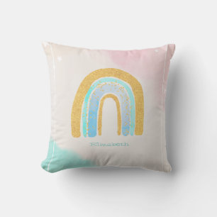 Watercolor Gold Glitter Rainbow Cushion