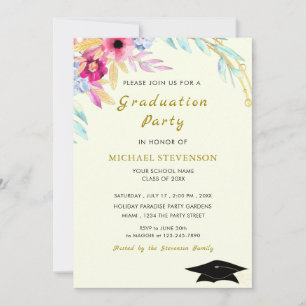 Watercolor Gold Graduation Invitation Card