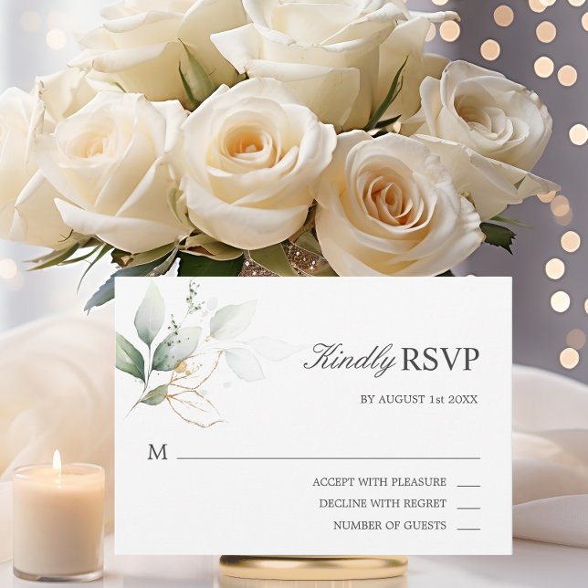 Watercolor Gold Green Leaves RSVP Wedding (Watercolor Gold Green Leaves RSVP Wedding)