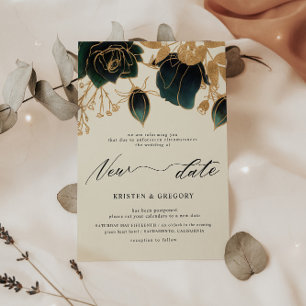 Watercolor Gold Green Roses Postponed Wedding Invitation
