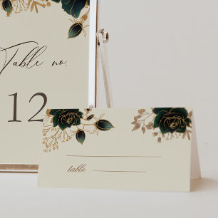 Watercolor Gold Green Roses Wedding Table Card