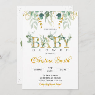 Watercolor Gold Greenery Baby Shower Invitation