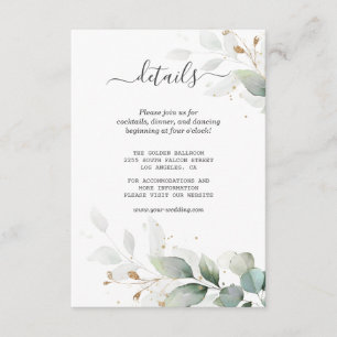 Watercolor Gold Greenery Wedding Details Enclosure Card