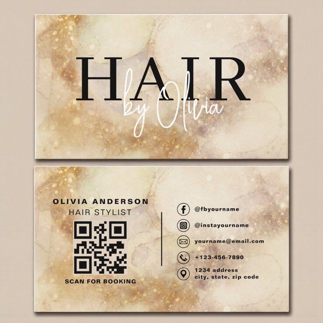Watercolor Gold Hair Stylist Modern Business Card (Creator Uploaded)
