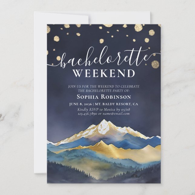 Watercolor Gold Mountain Bachelorette Party Weeken Invitation (Front)