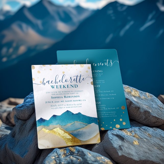 Watercolor Gold Mountain Bachelorette Party Weeken Invitation (Creator Uploaded)