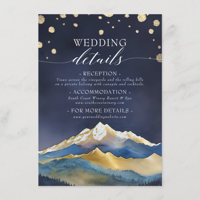 Watercolor Gold Mountains Outdoor Wedding Details Enclosure Card (Front)