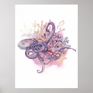 Watercolor & Gold Octopus Wall Art Poster
