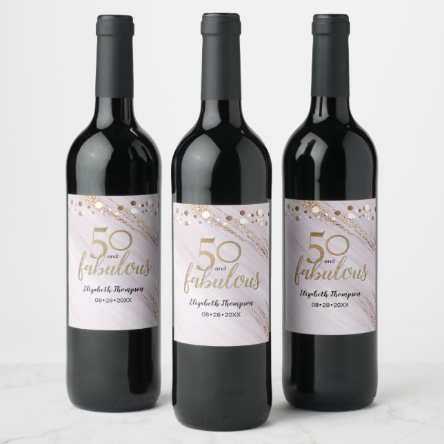 Watercolor Gold Personalised 50 and Fabulous Wine Label (Bottles)