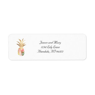Watercolor Gold Pineapple Return Address Label