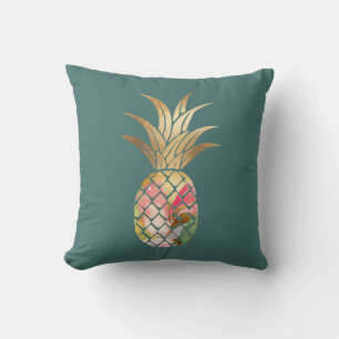 Watercolor Gold Pineapple Throw Pillow