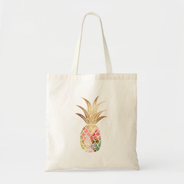 Watercolor Gold Pineapple Tote Bag (Front)