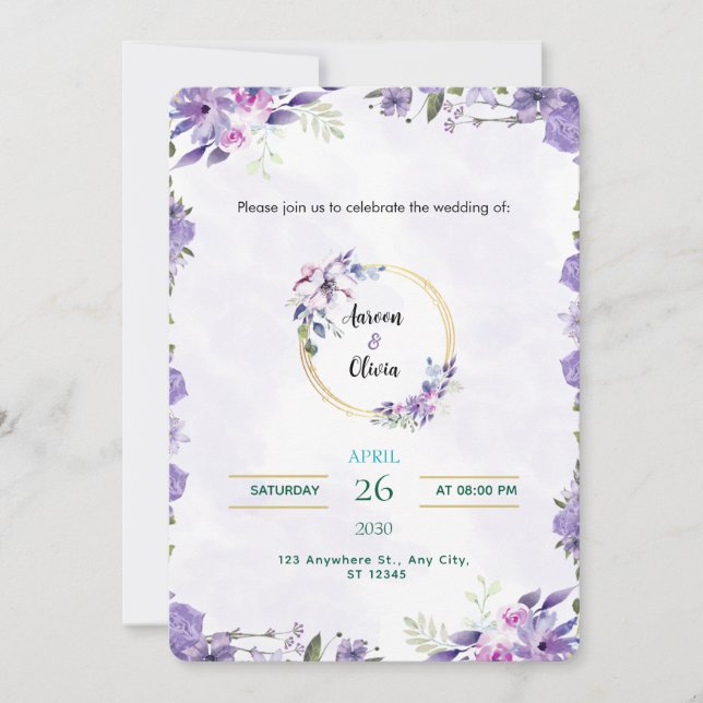 Watercolor Gold & Purple Invitation (Front)