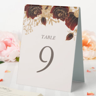 Watercolor Gold Red Roses Number