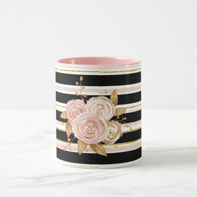 Watercolor Gold Rose Pattern  Mug (Center)