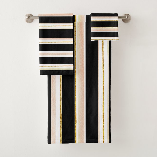 Watercolor Gold Rose Stripe Towel (Insitu)