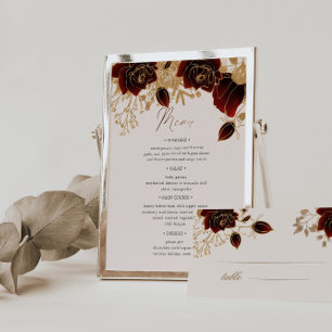 Watercolor Gold Rose Table Number And Wedding Menu