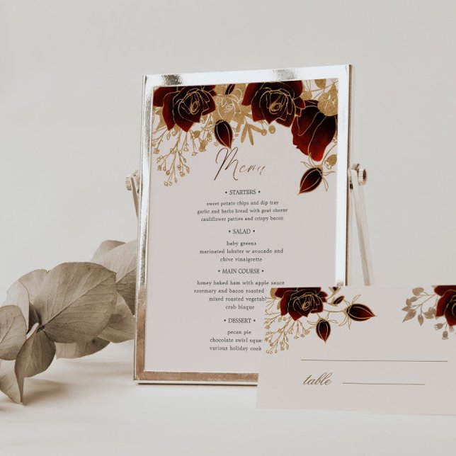 Watercolor Gold Rose Table Number And Wedding Menu (Creator Uploaded)